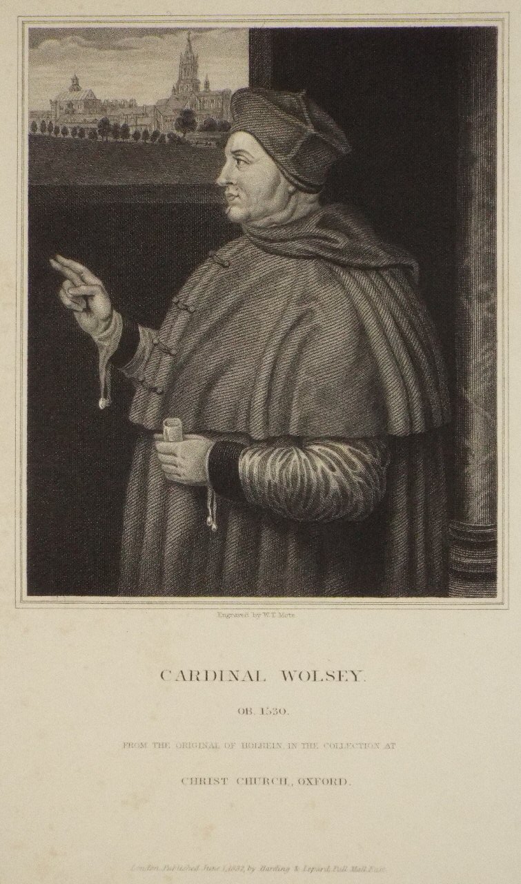 Print - Cardinal Wolsey ob. 1530 From the original of Holbein in the collection at Christ Church, Oxford. - Mote